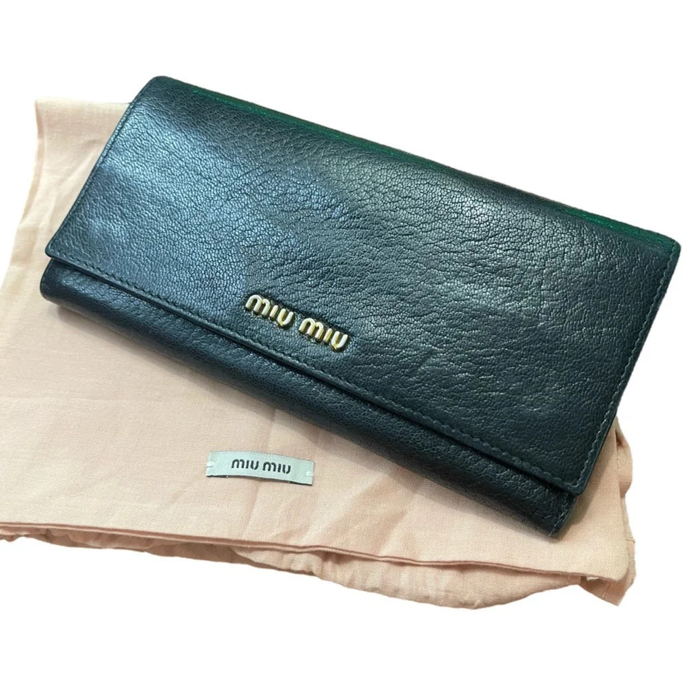 MIU MIU Black Madras Goat Leather Long Wallet